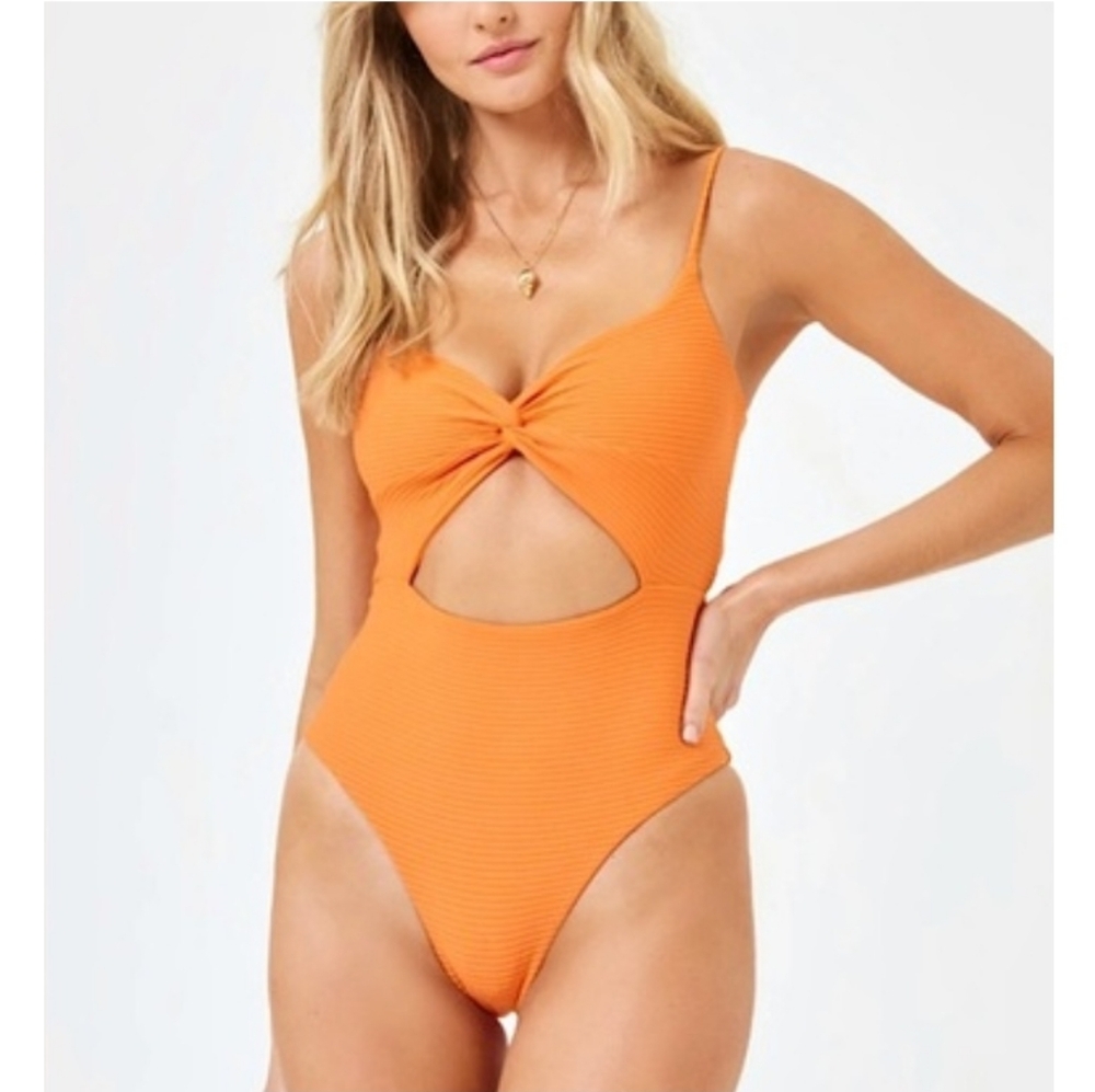 L Space Kyslee One Piece Tangerine Orange Classic Swimsuit Cut Out